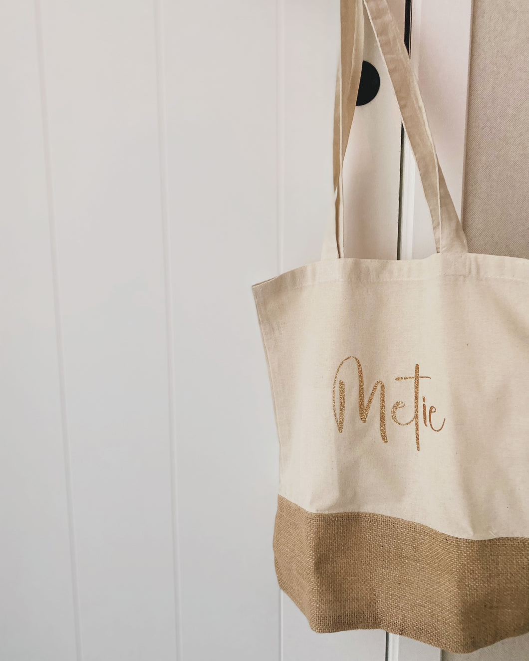 Totebag jutte met bedrukking