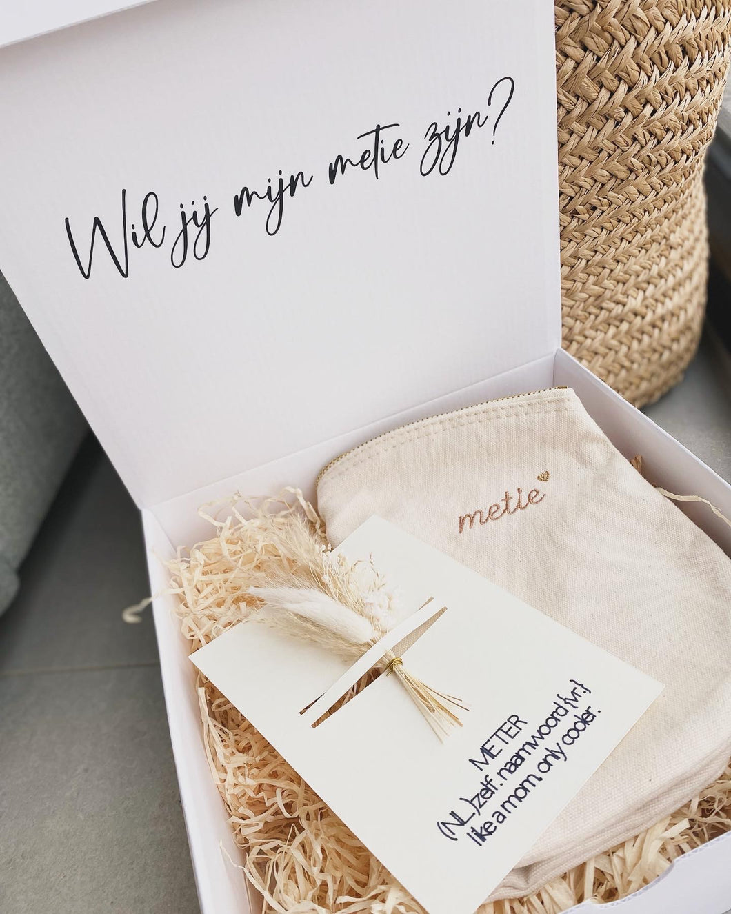 Gelukbox toilettas met droogbloem kaartje