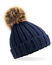 Afbeelding in Gallery-weergave laden, Kinder muts met pompon : beige &amp; donkerblauw
