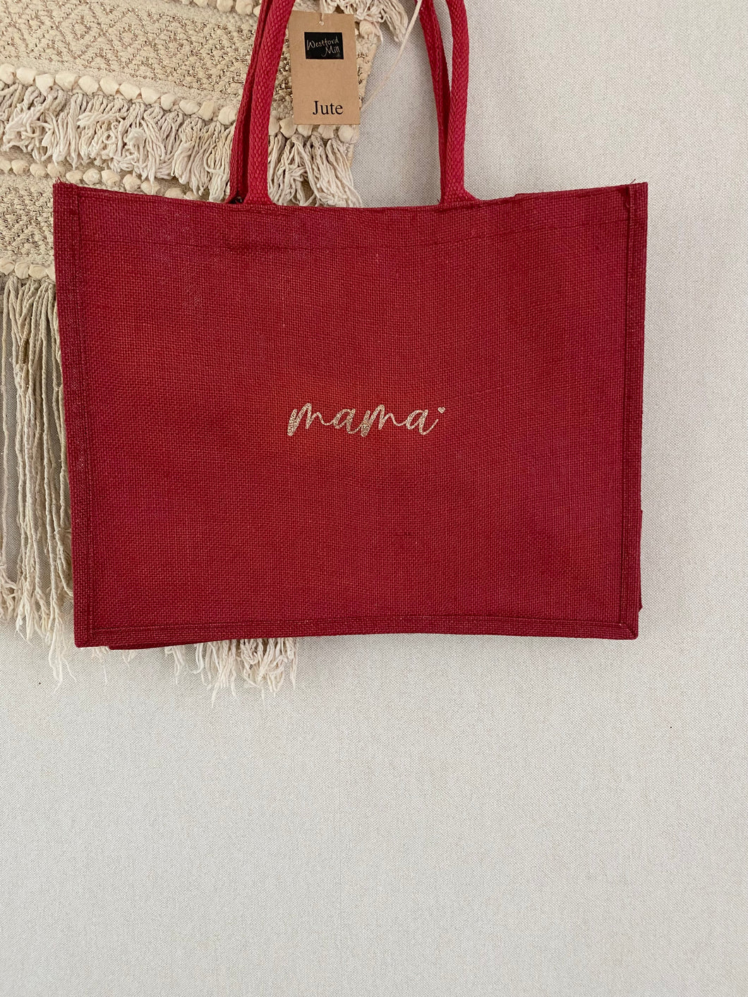 Rode jutte shopper met bedrukking
