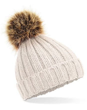 Afbeelding in Gallery-weergave laden, Kinder muts met pompon : beige &amp; donkerblauw
