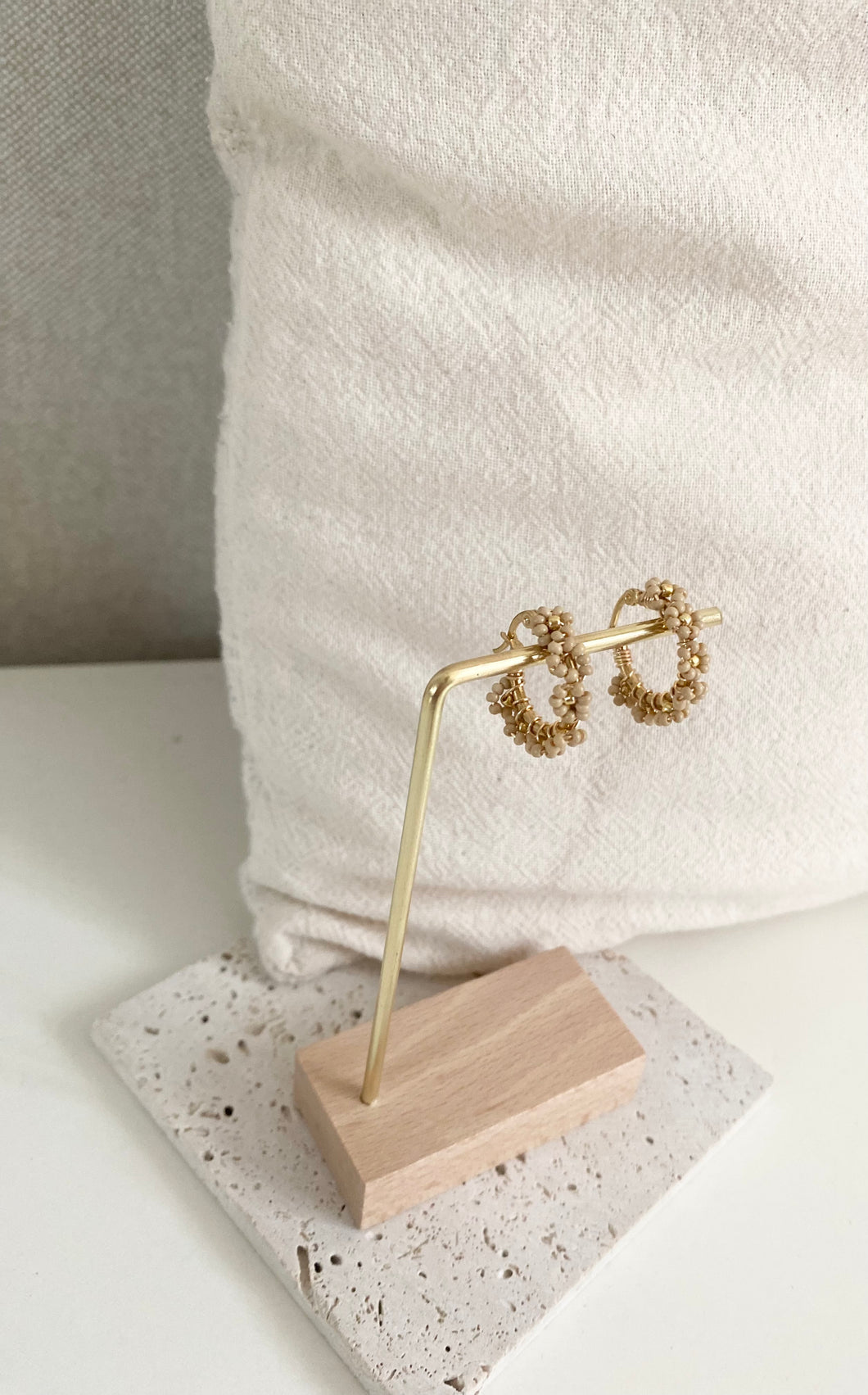 Beige flower hoops