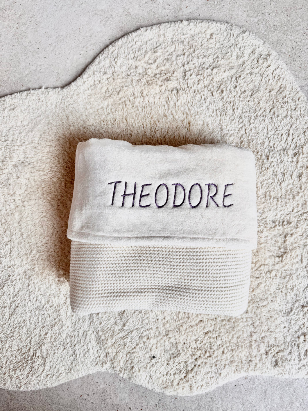 Deken Wieg 75x100cm Basic Knit - Ivory/Coral Fleece met naam