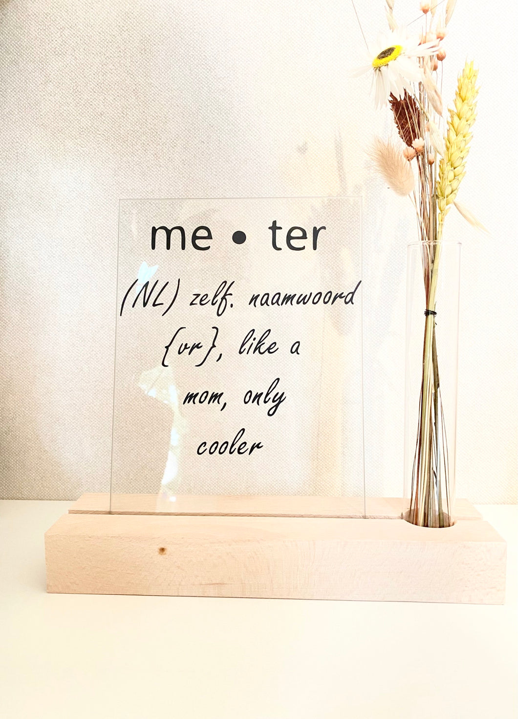 Houten kaartenhoudertje met plexiglaskaart